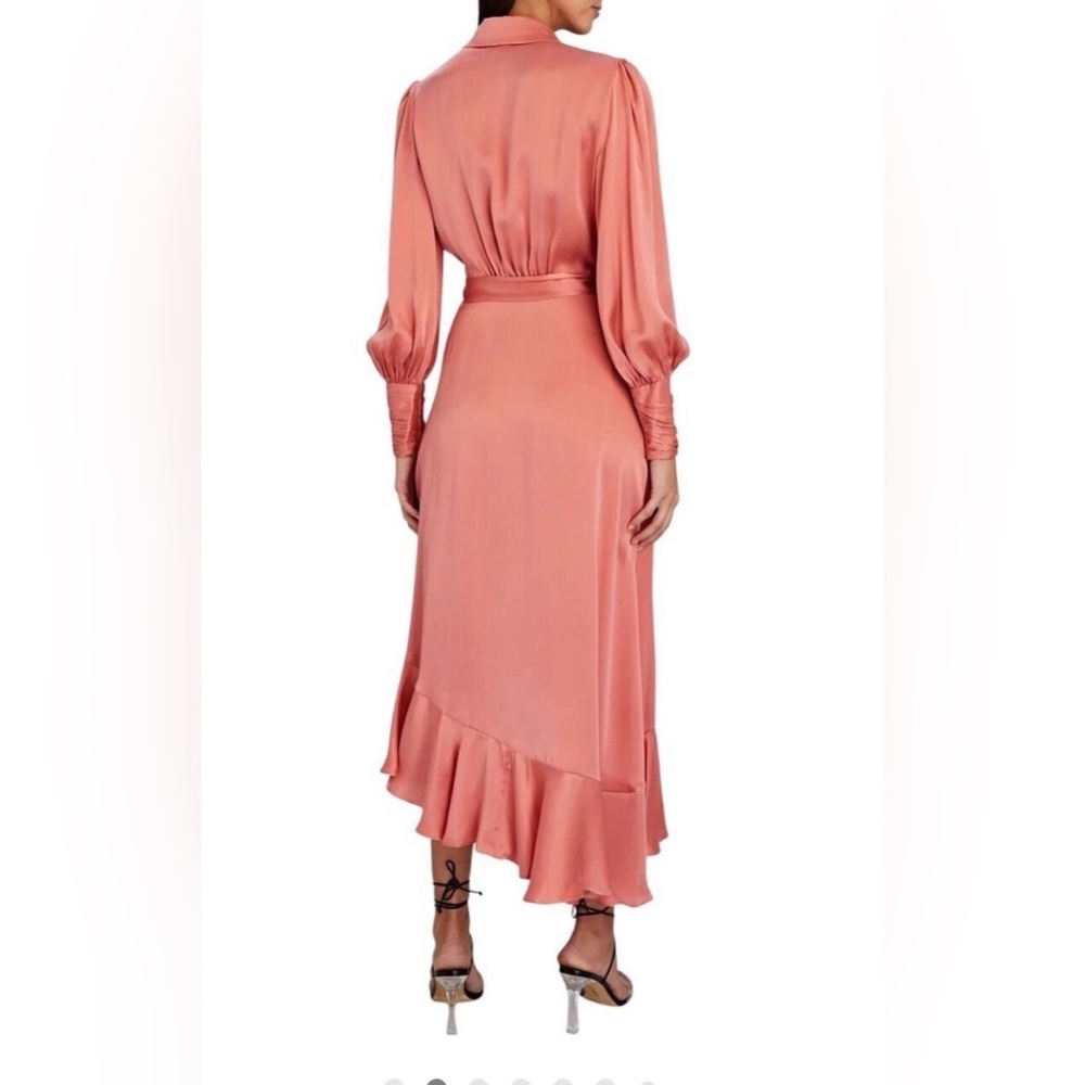 Elegant Gold Long Sleeve Silk-like Wrap Dress